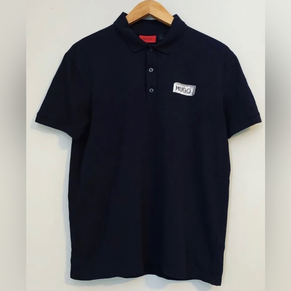 Hugo Boss polo t-shirt mens collars black color size Medium Cotton